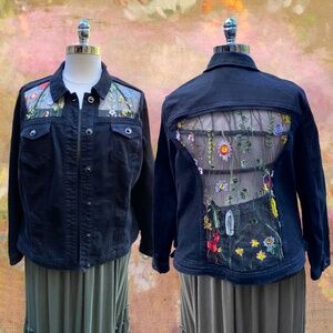 2x OOAK Art to Wear Peek-a-Boo Black Denim Jacket